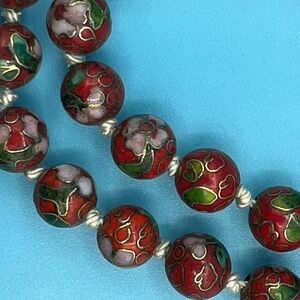 Chinese Red Cloisonne Necklace
